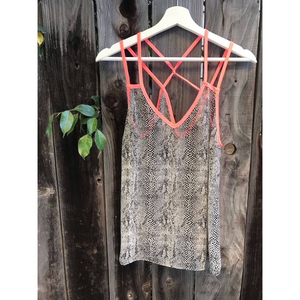 Vintage Circa 2010’s Solemio Snakeskin/Neon Print, Sheer Cutout Racerback Tank